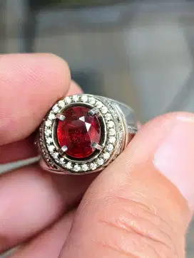 Batu garnet spessartite 3.26 crat ring perak memo MRI top kristal