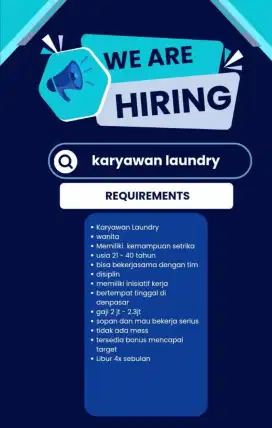 LOWONGAN KERJA - KARYAWAN LAUNDRY ( PRIA / WANITA )