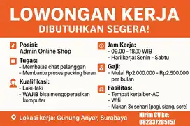 Loker Admin Online Shop – WAJIB Bisa Komputer, Fasilitas Lengkap