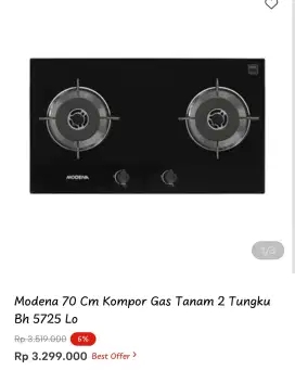 Modena 70 Cm Kompor Gas Tanam 2 Tungku Bh 5725 Lo