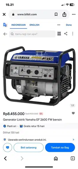 Generator listrik yamaha EF 2600 bensin