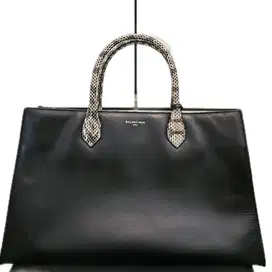 [USED] Balenciaga Black Leather and Snakeskin Trim Padlock Nude Work T
