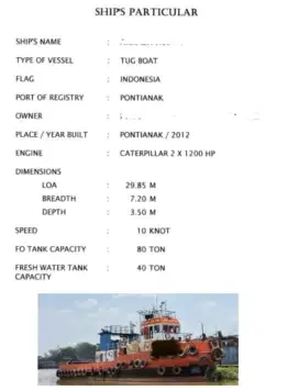 Jual tugboat tongkang 1set 300ft 2012