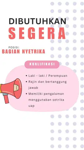Di butuhkan segera bagian setrika