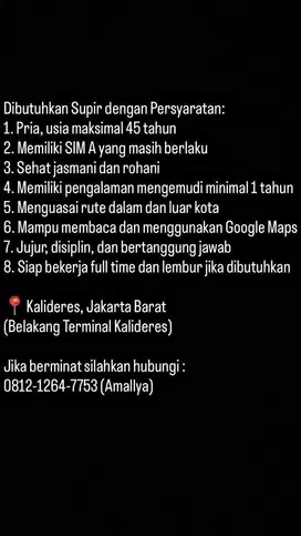 Dibutuhkan Supir