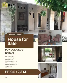 DIJUAL RUMAH DI PONDOK GEDE BEKASI DEKAT CIKUNIR FRESH MARKET