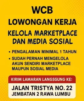 LOWONGAN KERJA ADMIN MARKETPLACE & SOSIAL MEDIA