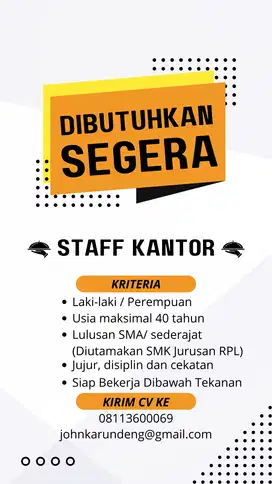 Lowongan Staff Kantor