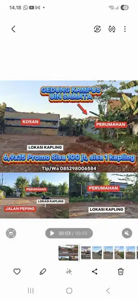 DIJUAL TANAH 200 METER BELAKANG KAMPUS UIN  SAMATA