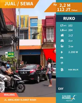 Dijual/Disewakan Ruko Jl Brigjen Slamet Riadi Malang Cocok Untuk Usaha