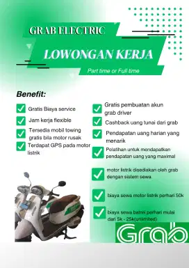 Lowongan kerja part time or Full time driver motorcycle electric