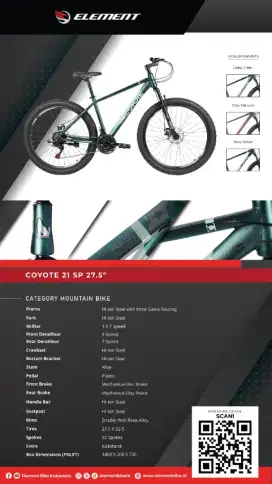 Sepeda Lipat Element Coyote 3x7Sp UK 27.5 berkualitas bos q