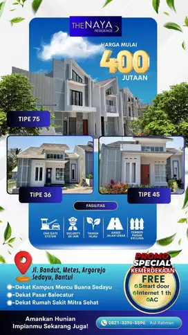 MURAH BARU 400 Jutaan The Naya Residence Sedayu Banyak Bonus Menarik