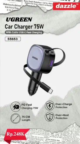 Car charger ugreen with cable USB type C