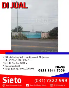 DiJual Gudang Nol Jalan Bypass di Mojokerto