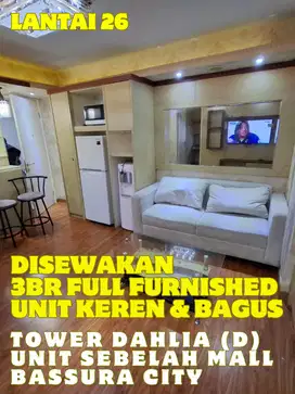 SEWA 3BR FULL FURNISHED KEREN ABIS TOWER D SAMPING MALL BASSURA CITY