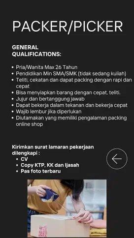 STAFF PACKING dan PICKER ONLINE SHOP