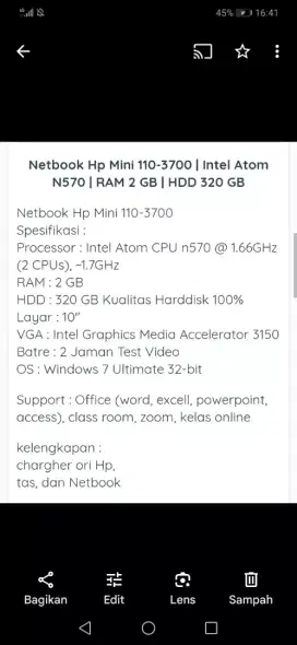 Note book HP Mini 110-3700