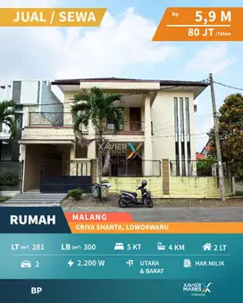 Disewakan/Dijual Rumah Mewah Siap Huni di Griya Shanta, Soehat Malang