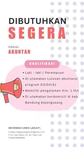 Dibutuhkan cepat akuntan dan ahli gizi