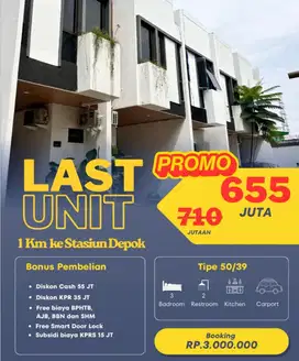 Rumah siap huni cluster asri, dekat: cuma  1 KM ke Stasiun kotaDepok.