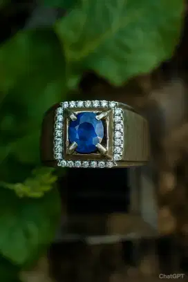 Cincin Perak Batu Blue Sapphire 7x7x4 mm Elegan