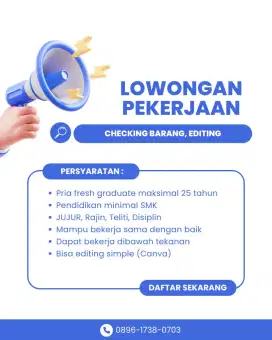 Lowongan kerja checking barang dan editing