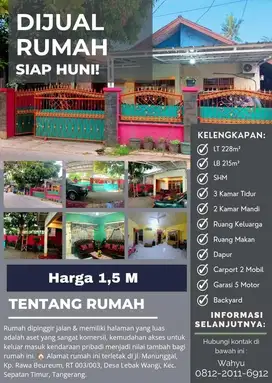 Dijual rumah di rawa bereum sangat strategis