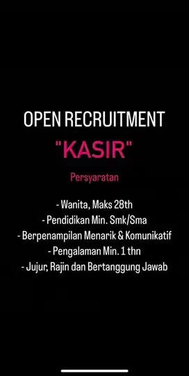 DICARI KASIR BARBERSHOP