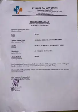 Mencari kerja hrd Pengalaman kerja hrd 4 tahun dan certified bnsp HR