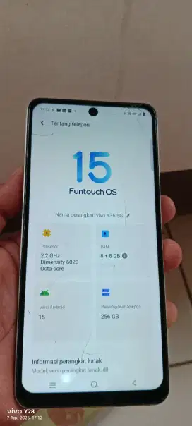 Vivo.  Y36. 5G resmi. 8+8/256. Nfc. Mnus gantian lyar retak fp of