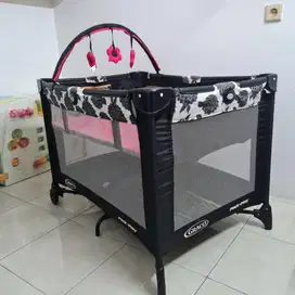 GRACO Pack 'n Play Baby Crib - Warna Hitam Pink | Kondisi Second Mulus