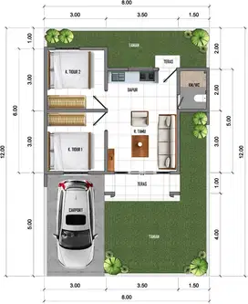 Rumah Minimalis Modern Type 45/90 – Carport 2 Mobil + Taman Asri