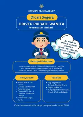 Dibutuhkan Driver Pribadi Wanita