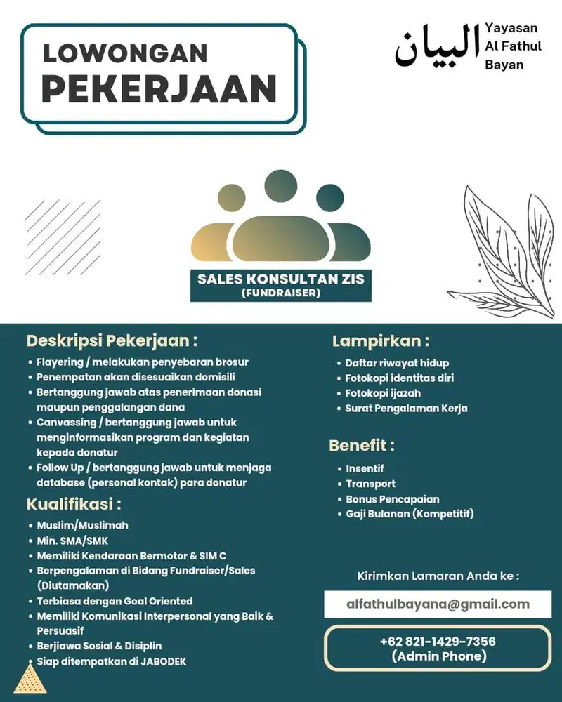 LOWONGAN FUNDRAISING YAYASAN AL FATHUL BAYAN!!