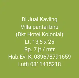Di Jual Kavling Villa Pantai Biru, Tanjung Bunga