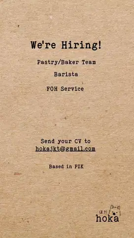 Hiring Baker,Barista, Server PIK