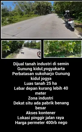 dijual tanah zona industri, rata tidak perlu uruk 400rb per meter