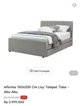 Informa 160x200 cm Livy Tempat Tidur - Abu -Abu