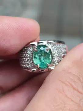 Batu emerald beryl Zambia 1.65 carat ring perak memo MRI Zamrud