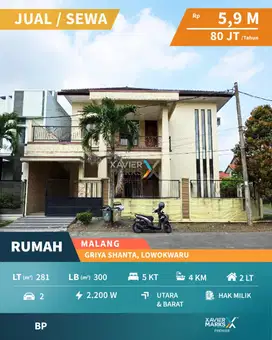 Dijual Rumah Hook Dekat UB di Griyashanta Malang
