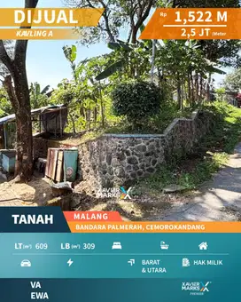 Dijual Tanah Kavling Hook 2 Jejer Di Bandara Palmerah Malang