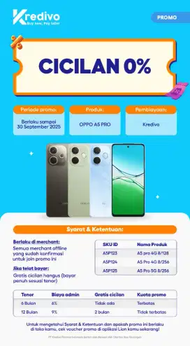 Cicilan Oppo A5 pro series tanpa kartu kredit dan DP dengan kredivo