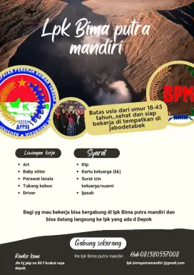 Lpk Bima putra mandiri membuka lowongan kerja art,baby sitter,perawat