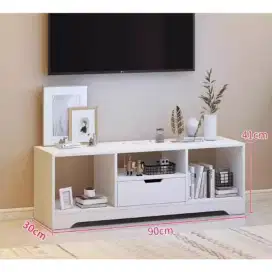 Meja TV Minimalis Modern 90cm – Putih Elegan, Kokoh & Multifungsi