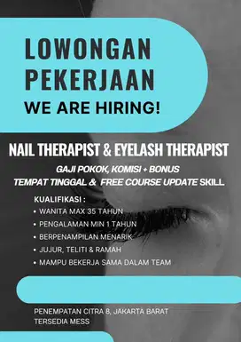 [BUTUH CEPAT]Lowongan Kerja Terapist Nail & Eyelash