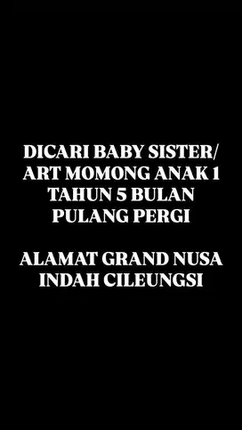 Dicari ART momong anak/ baby sister pulang pergi