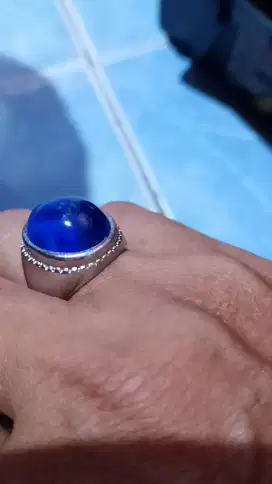 Blue safir asli natural mewah ring titanium 7 8
