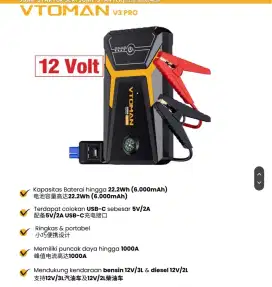 Jump Starter Portabel Lithium & Power bank untuk aki mobil dan motor