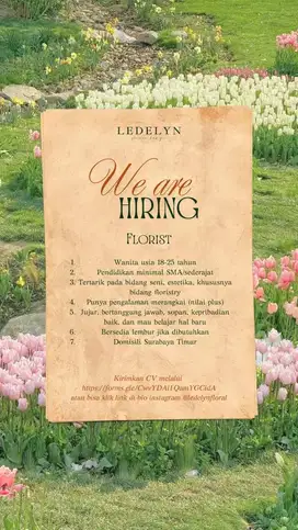 HIRING FLORIST - LEDELYN FLORAL